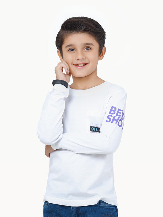 Edenrobe - Boy's White Full Sleeve T-Shirt - EBTGF22-008