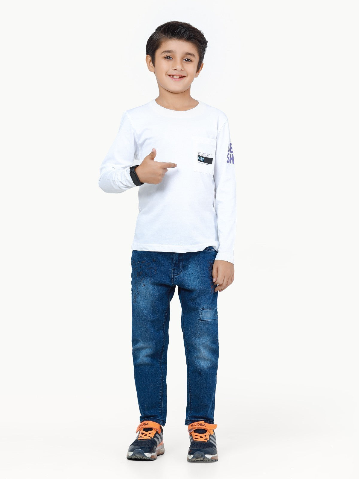Edenrobe - Boy's White Full Sleeve T-Shirt - EBTGF22-008