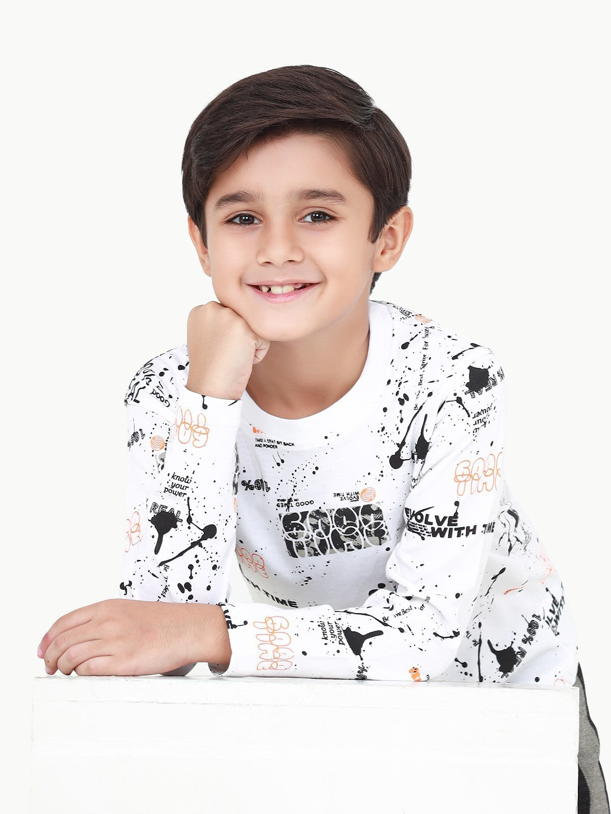 Edenrobe - Boy's White Full Sleeve T-Shirt - EBTGF22-009