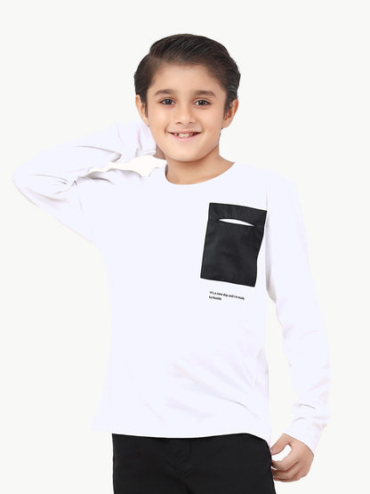 Edenrobe - Boy's White Full Sleeve T-Shirt - EBTGF22-015