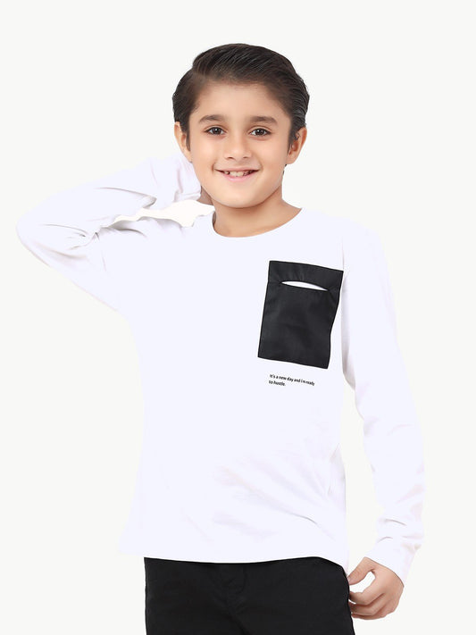 Edenrobe - Boy's White Full Sleeve T-Shirt - EBTGF22-015