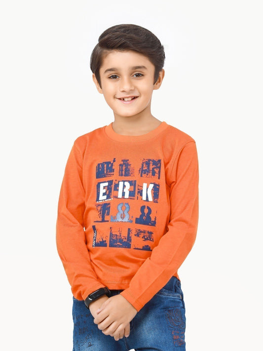 Edenrobe - Boy's Orange & Grey Full Sleeve T-Shirt - EBTGF22-017