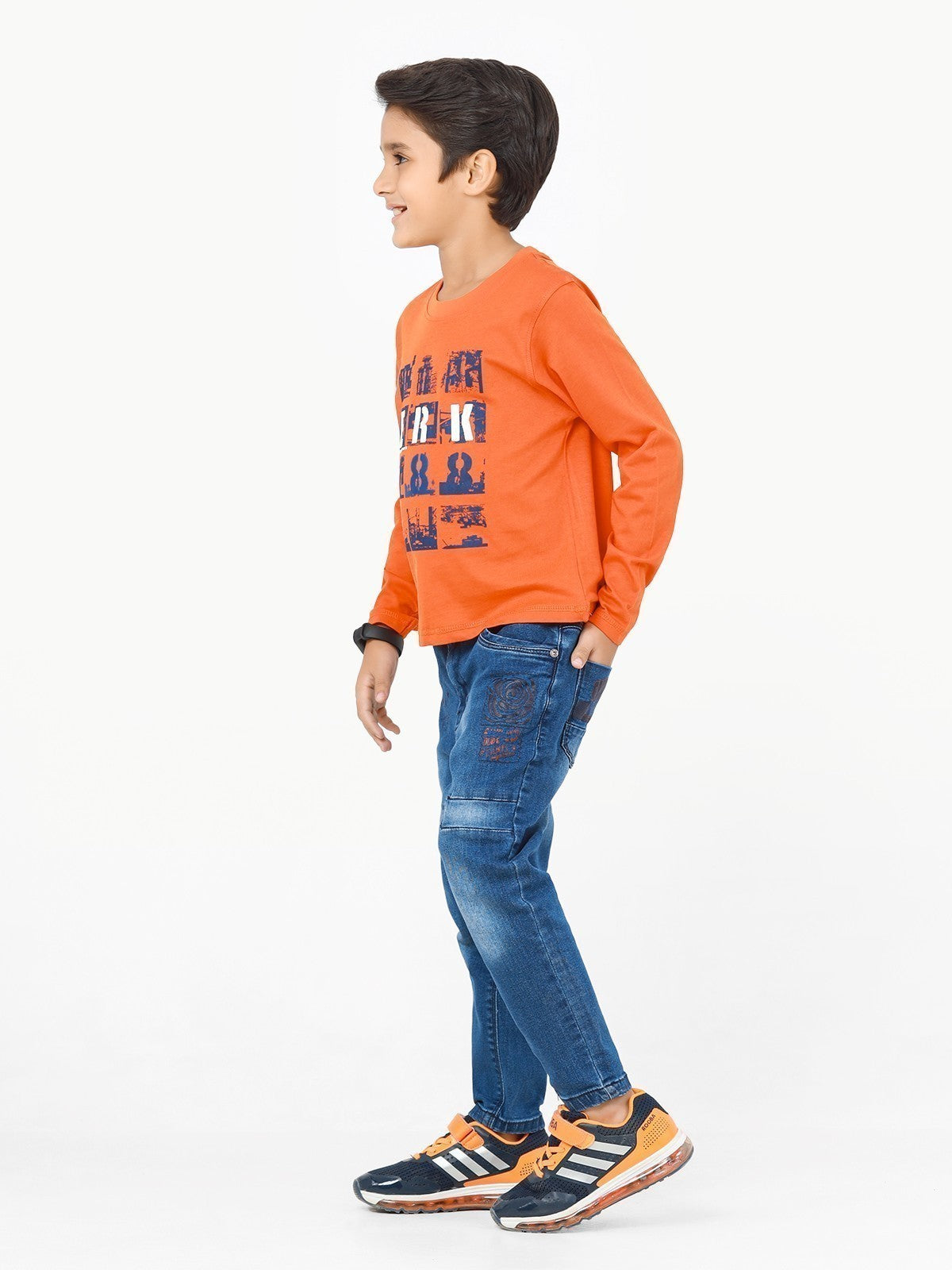 Edenrobe - Boy's Orange & Grey Full Sleeve T-Shirt - EBTGF22-017