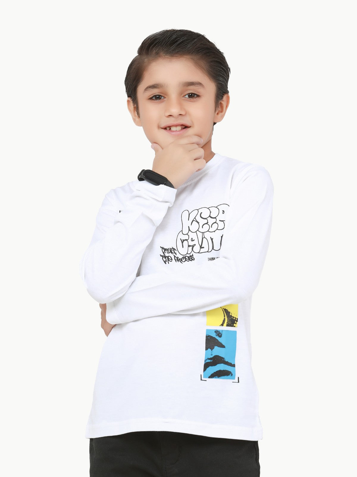 Edenrobe - Boy's White Full Sleeve T-Shirt - EBTGF22-019