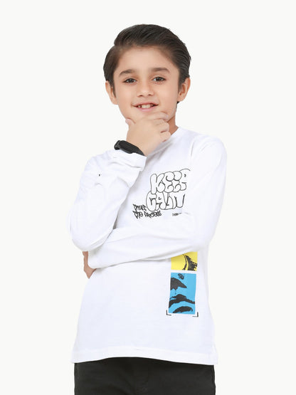 Edenrobe - Boy's White Full Sleeve T-Shirt - EBTGF22-019