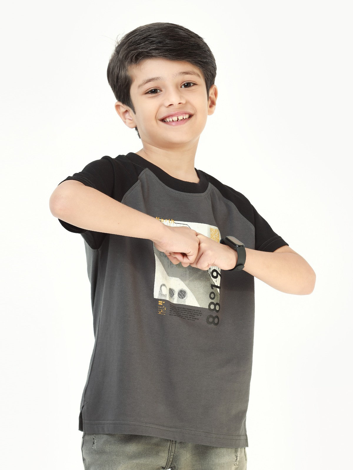 Edenrobe - Boy's Grey & Black T-Shirt - EBTTS22-030