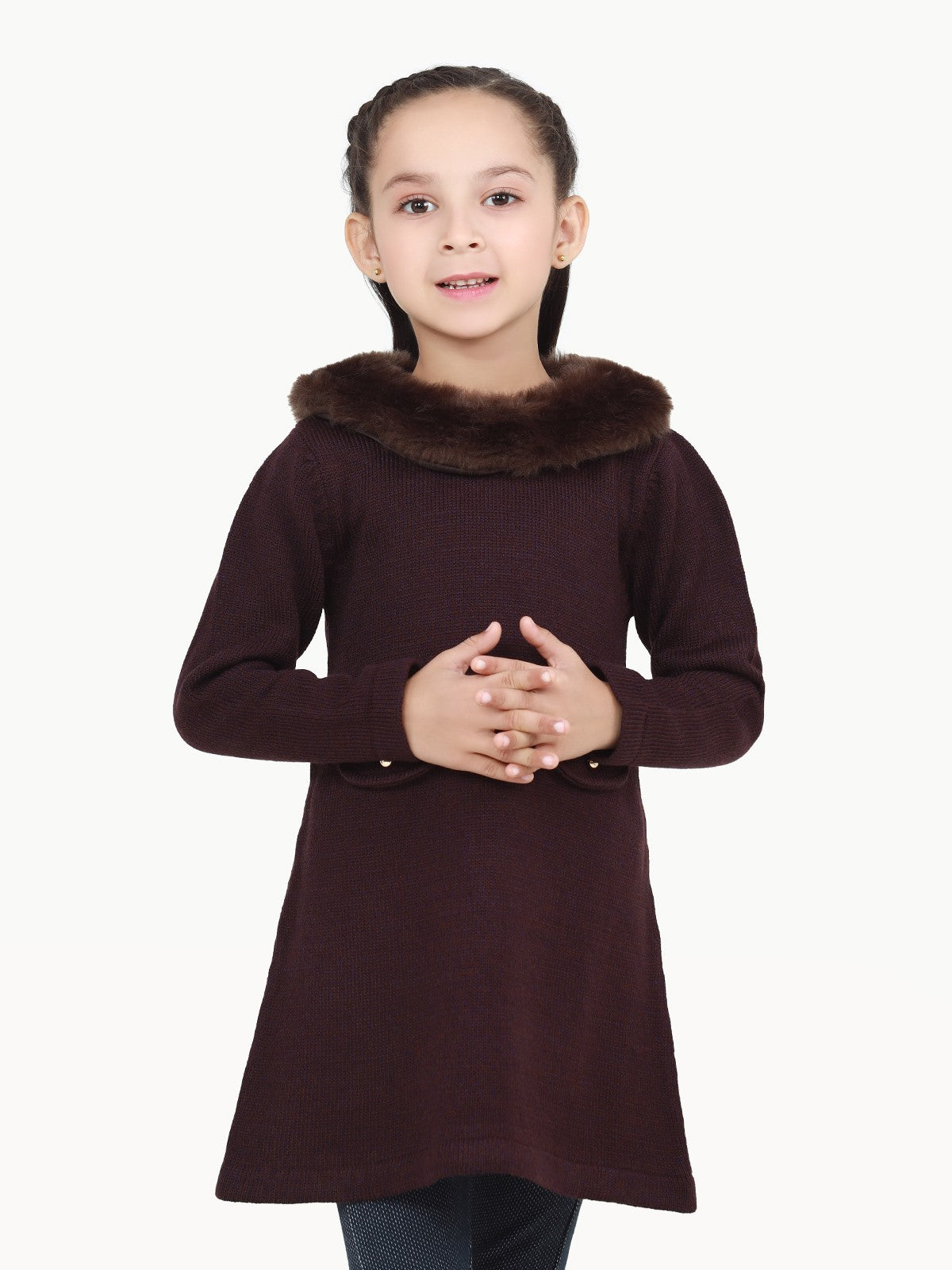 Edenrobe - Girl's Plum Sweater Frock - EGTSF22-003