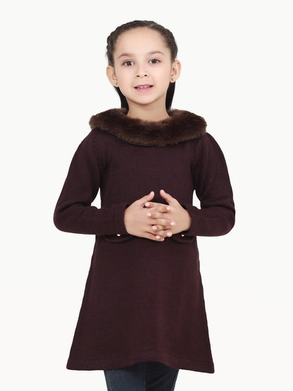 Edenrobe - Girl's Plum Sweater Frock - EGTSF22-003
