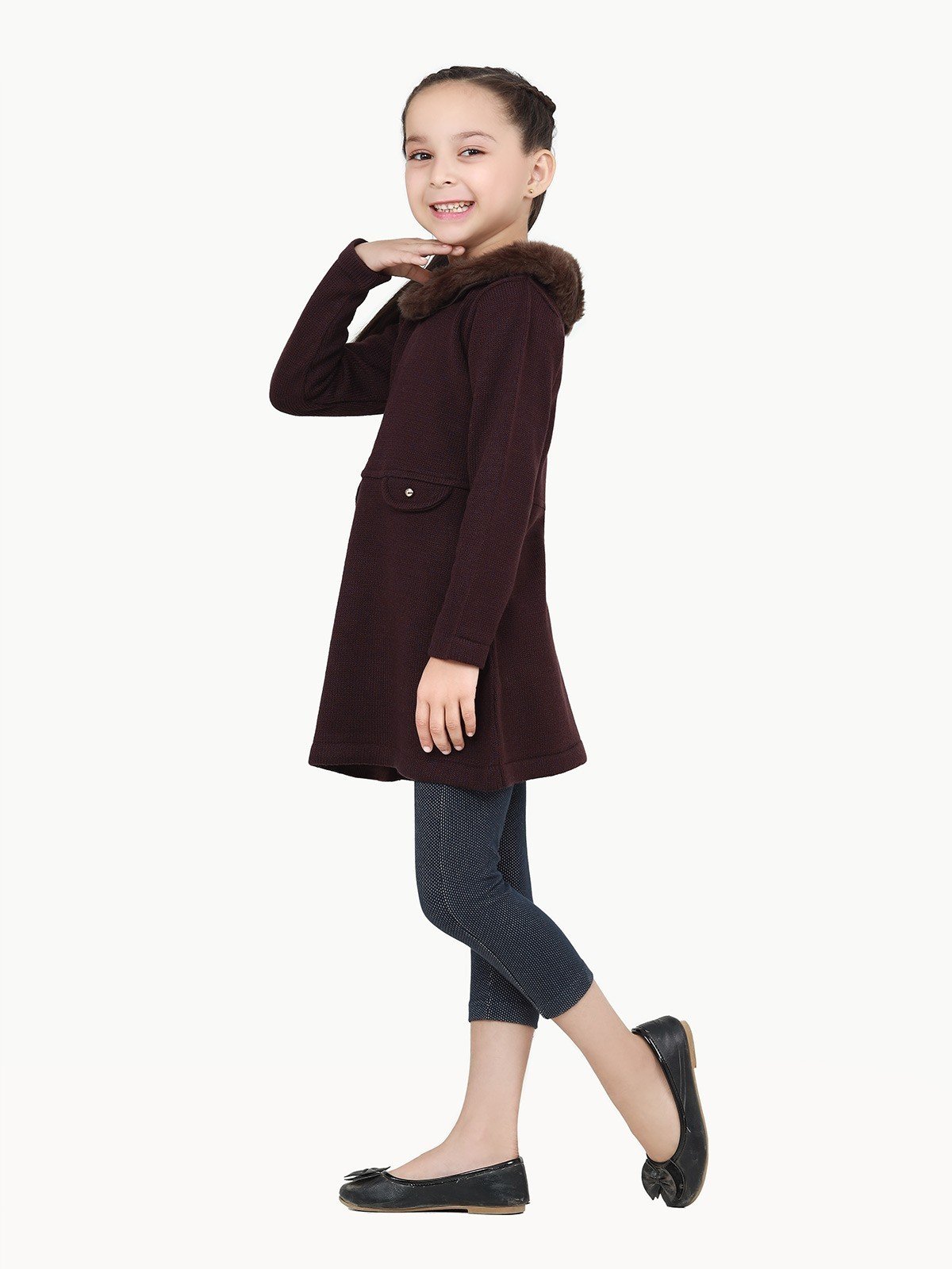 Edenrobe - Girl's Plum Sweater Frock - EGTSF22-003