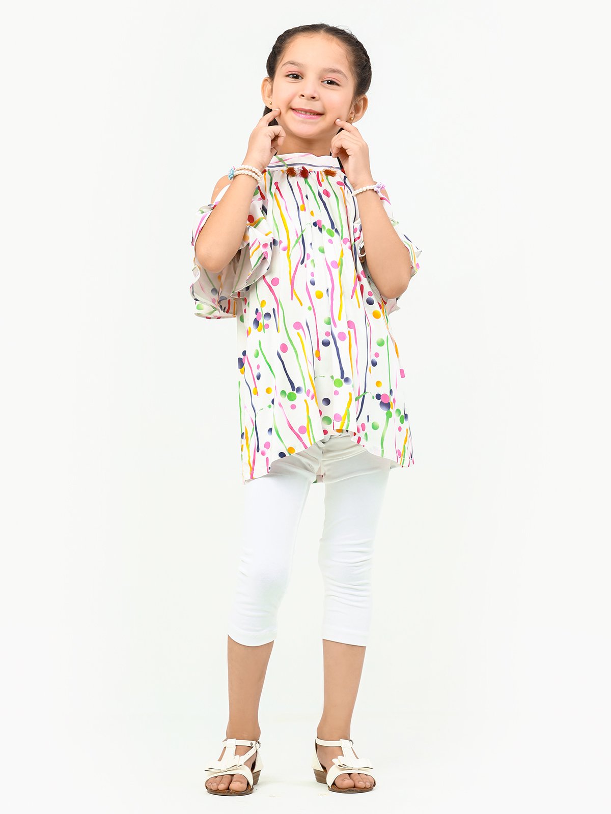 Edenrobe - Girl's White Multi Top - EGTW22-001