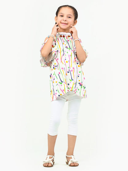 Edenrobe - Girl's White Multi Top - EGTW22-001