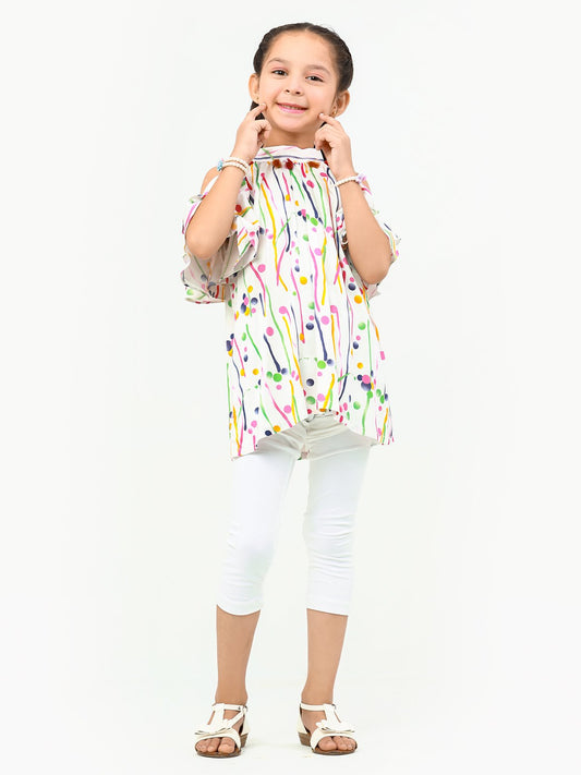 Edenrobe - Girl's White Multi Top - EGTW22-001