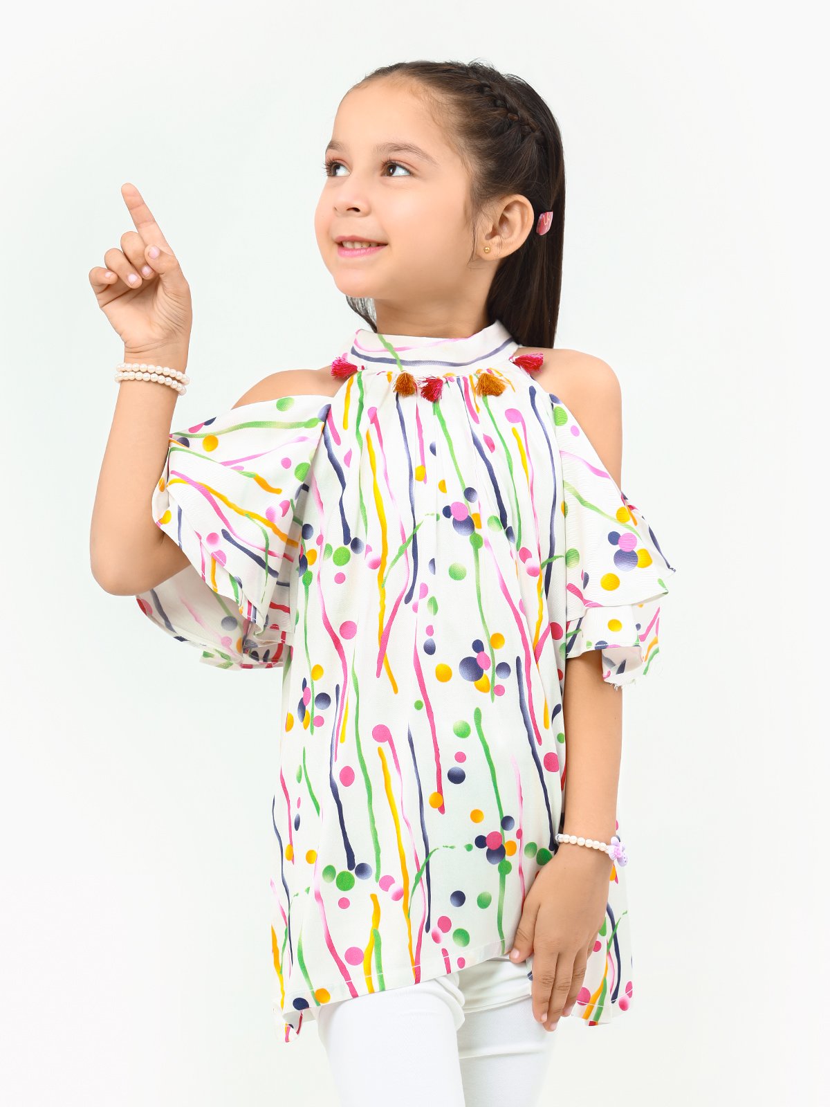 Edenrobe - Girl's White Multi Top - EGTW22-001