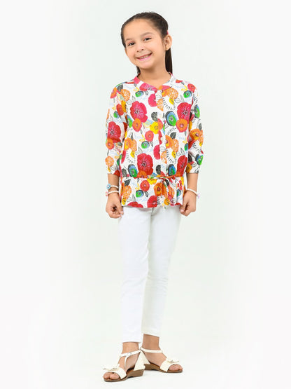 Edenrobe - Girl's White Multi Top - EGTW22-003