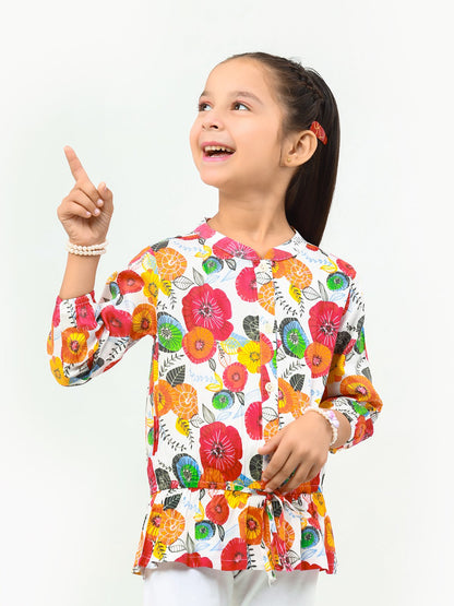 Edenrobe - Girl's White Multi Top - EGTW22-003