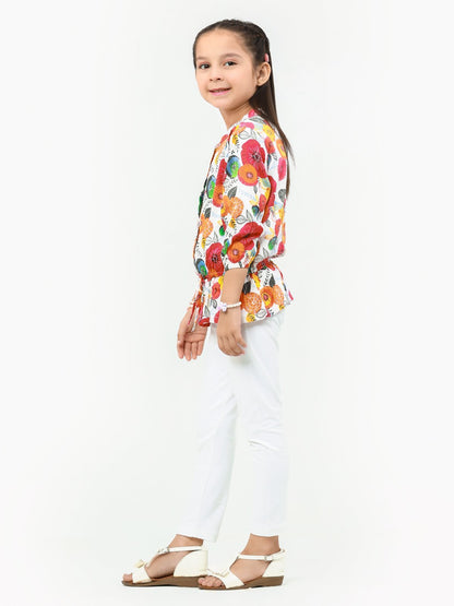 Edenrobe - Girl's White Multi Top - EGTW22-003