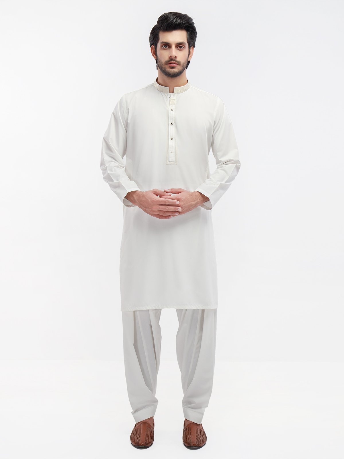 Edenrobe - Men's Off White Kurta Shalwar - EMTKS22S-40938