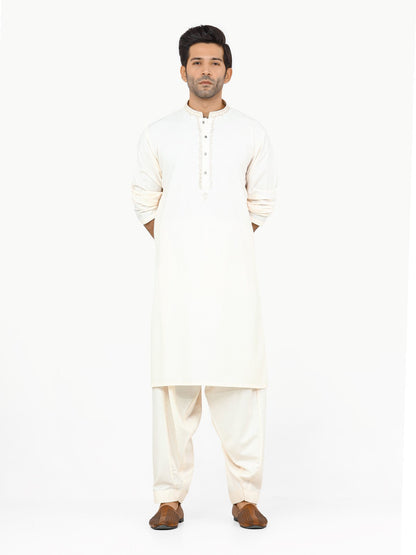 Edenrobe - Men's Cream Kurta Shalwar - EMTKS22S-40947