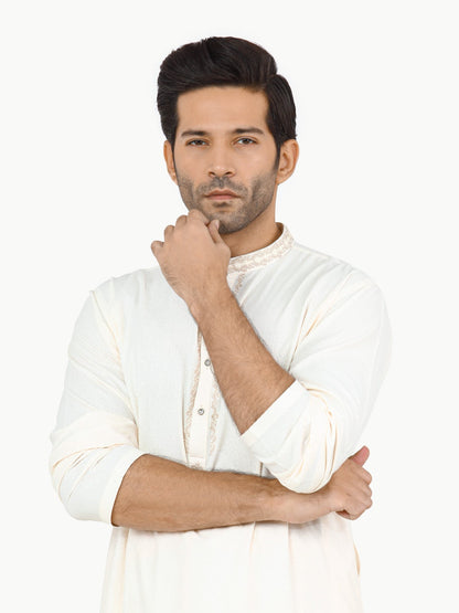 Edenrobe - Men's Cream Kurta Shalwar - EMTKS22S-40947