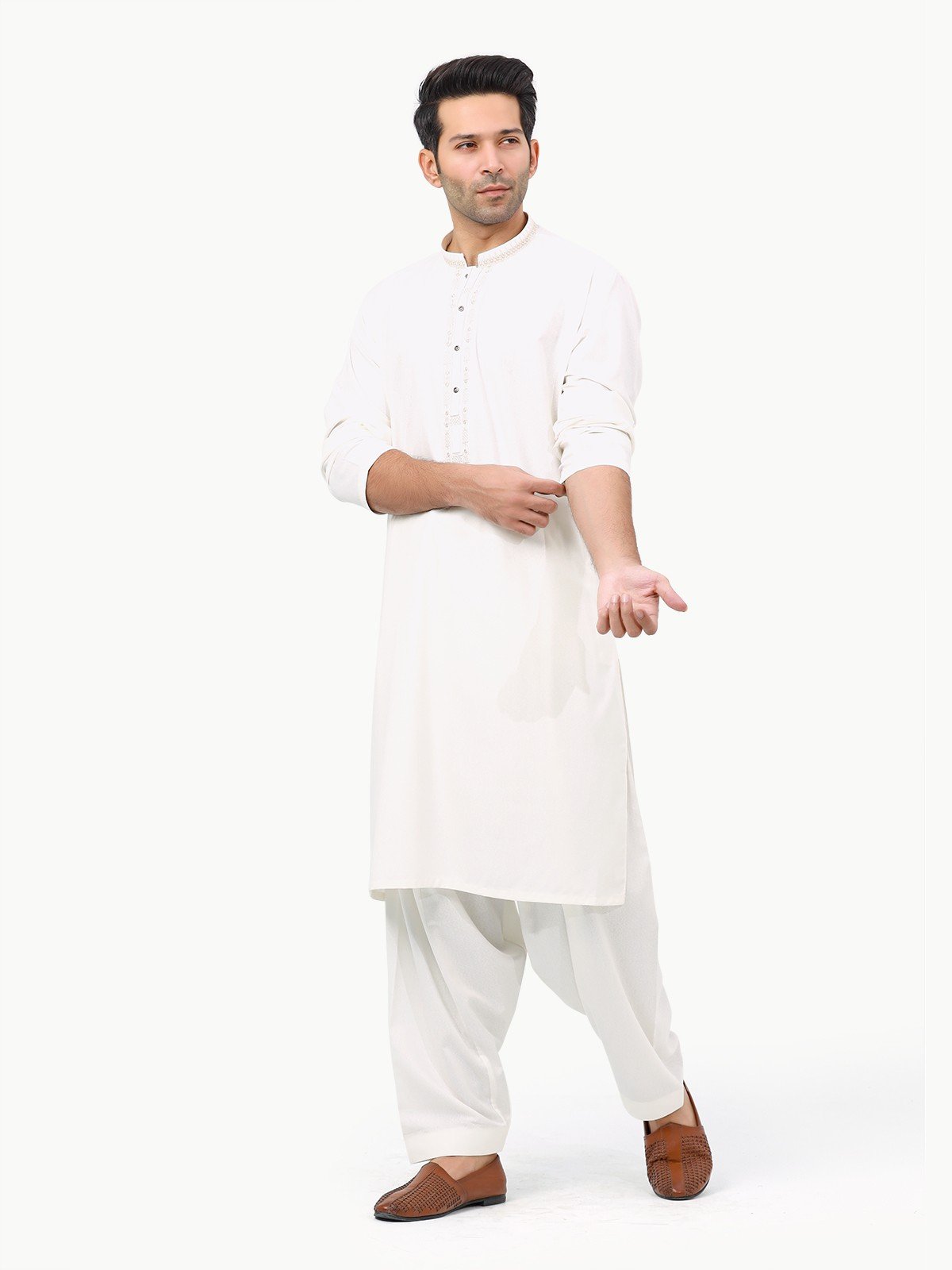 Edenrobe - Men's Off White Kurta Shalwar - EMTKS22S-40955