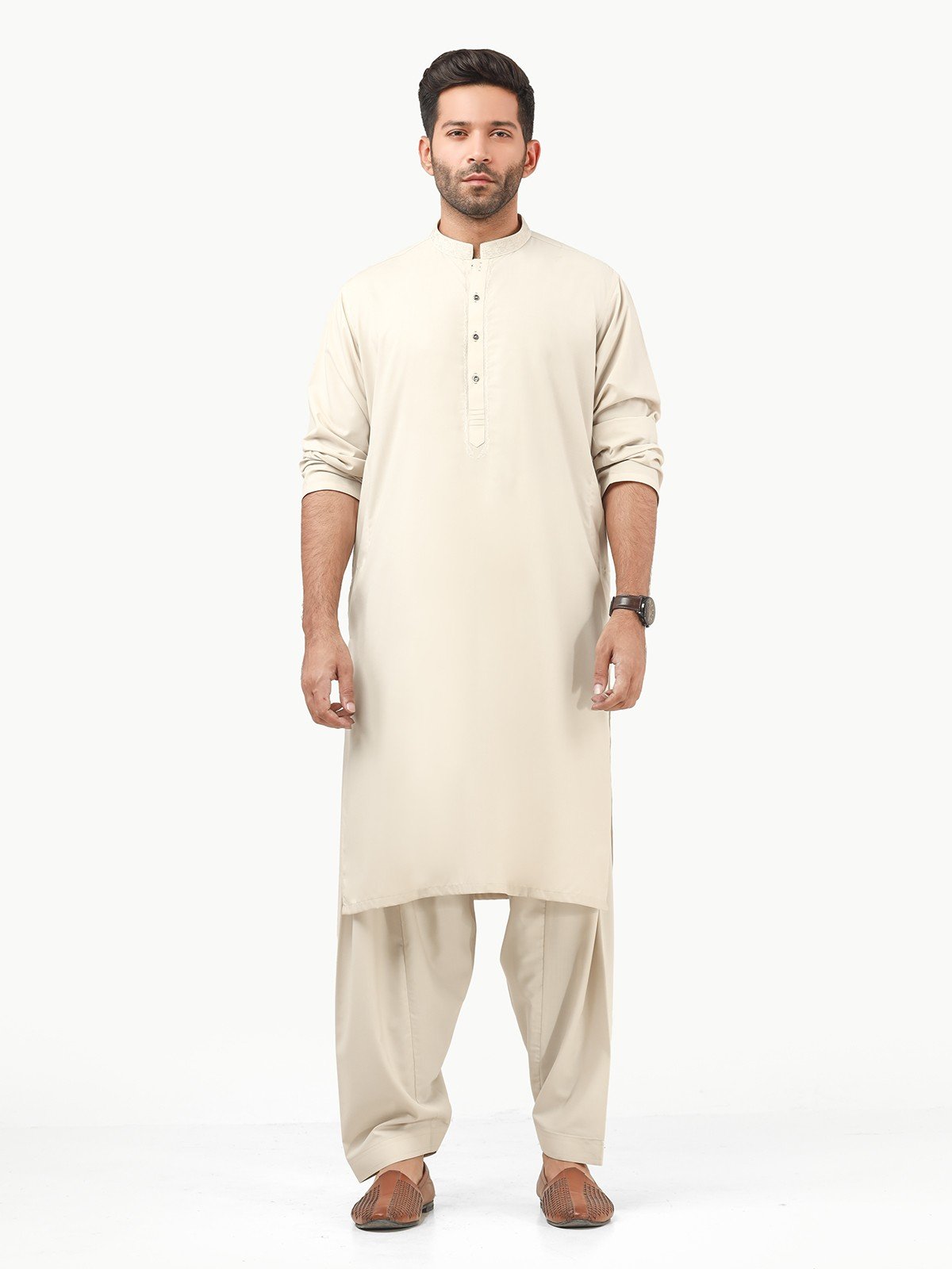 Edenrobe - Men's Light Sage Kurta Shalwar - EMTKS22S-40957