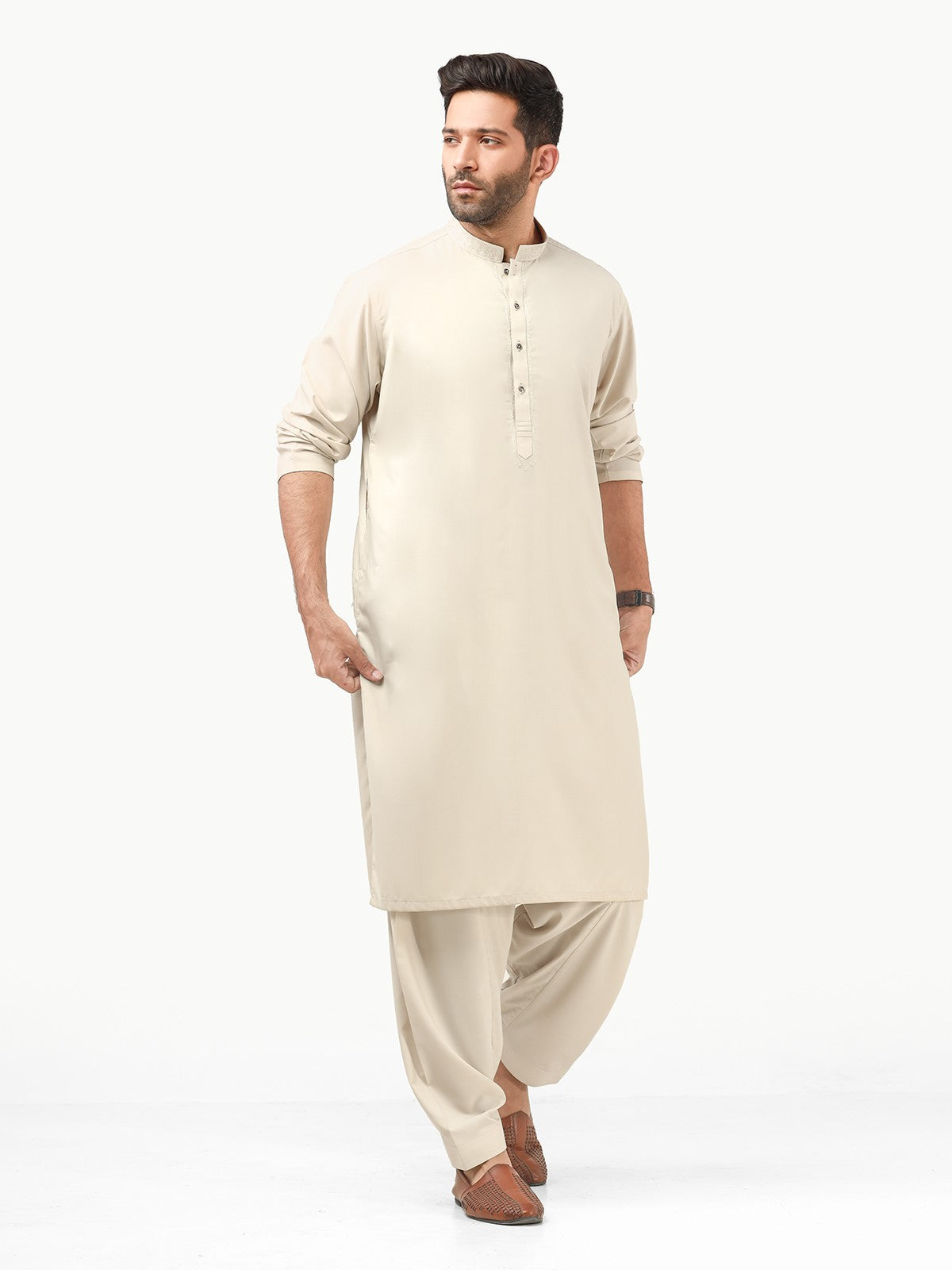 Edenrobe - Men's Light Sage Kurta Shalwar - EMTKS22S-40957