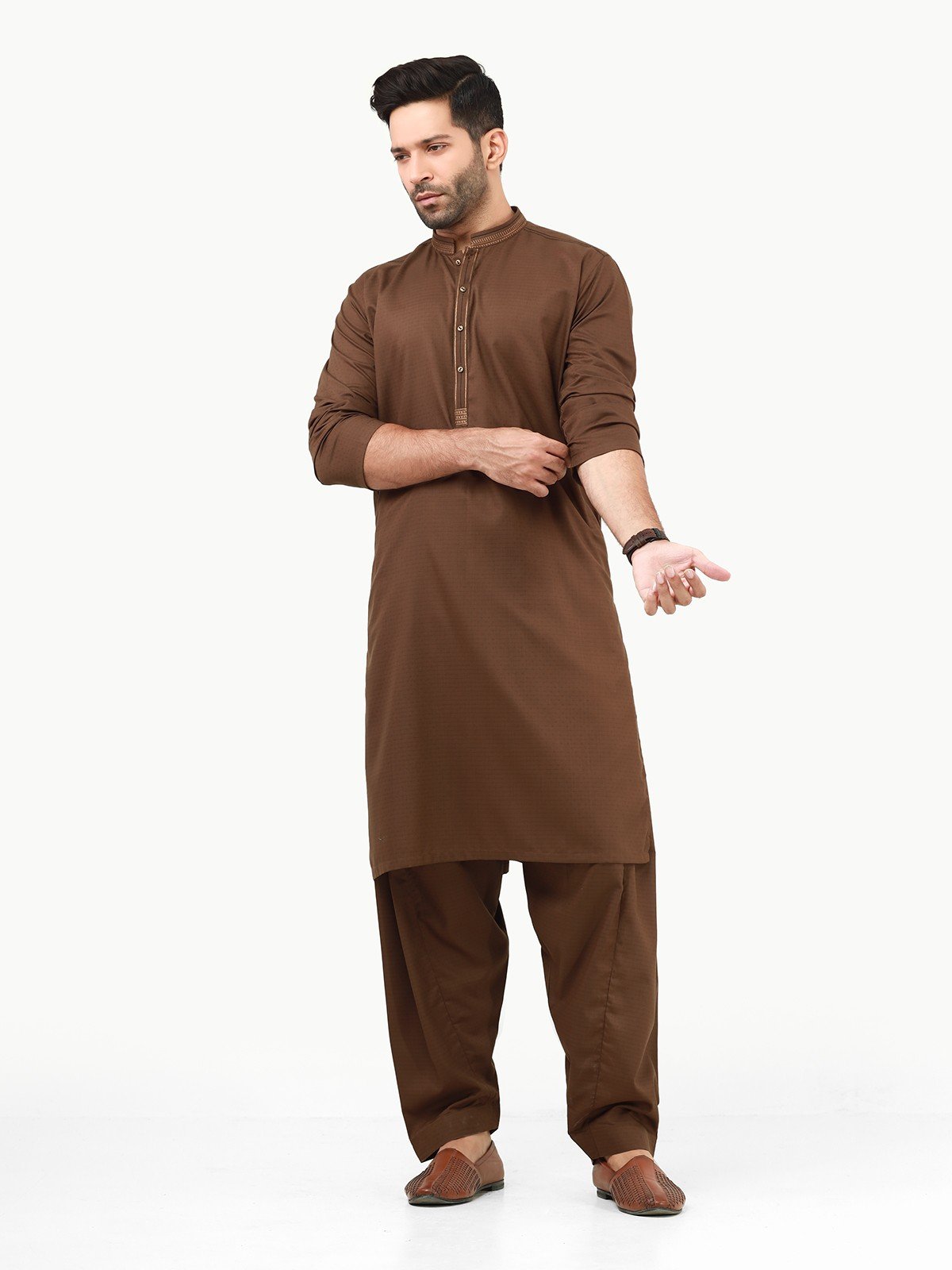 Edenrobe - Men's Brown Kurta Shalwar - EMTKS22S-40958