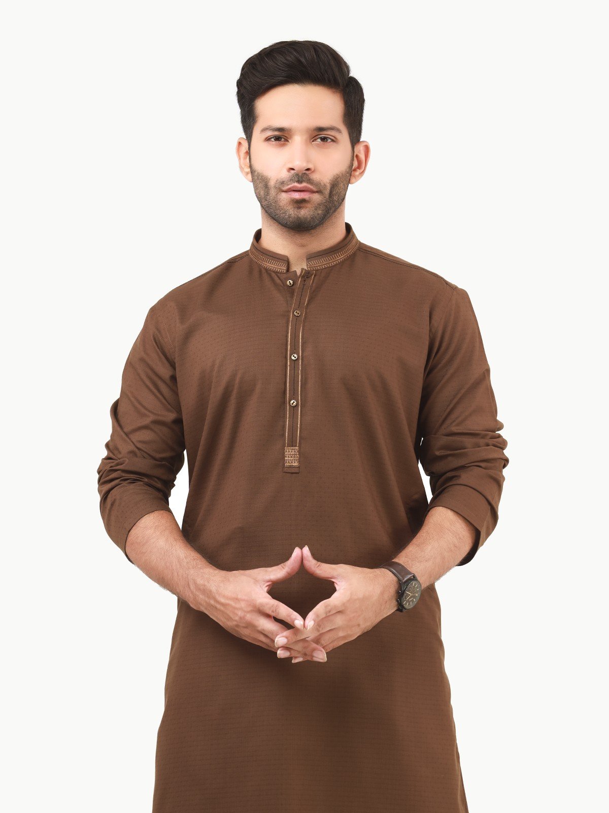Edenrobe - Men's Brown Kurta Shalwar - EMTKS22S-40958