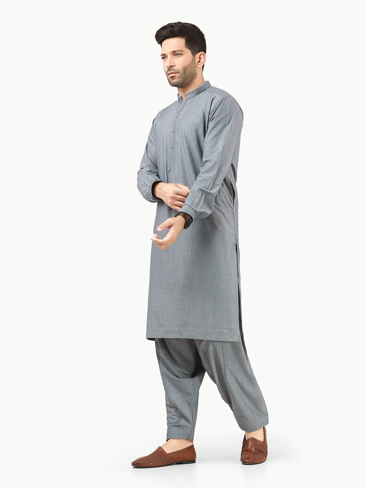 Edenrobe - Men's Steel Blue Kurta Shalwar - EMTKS22S-40965