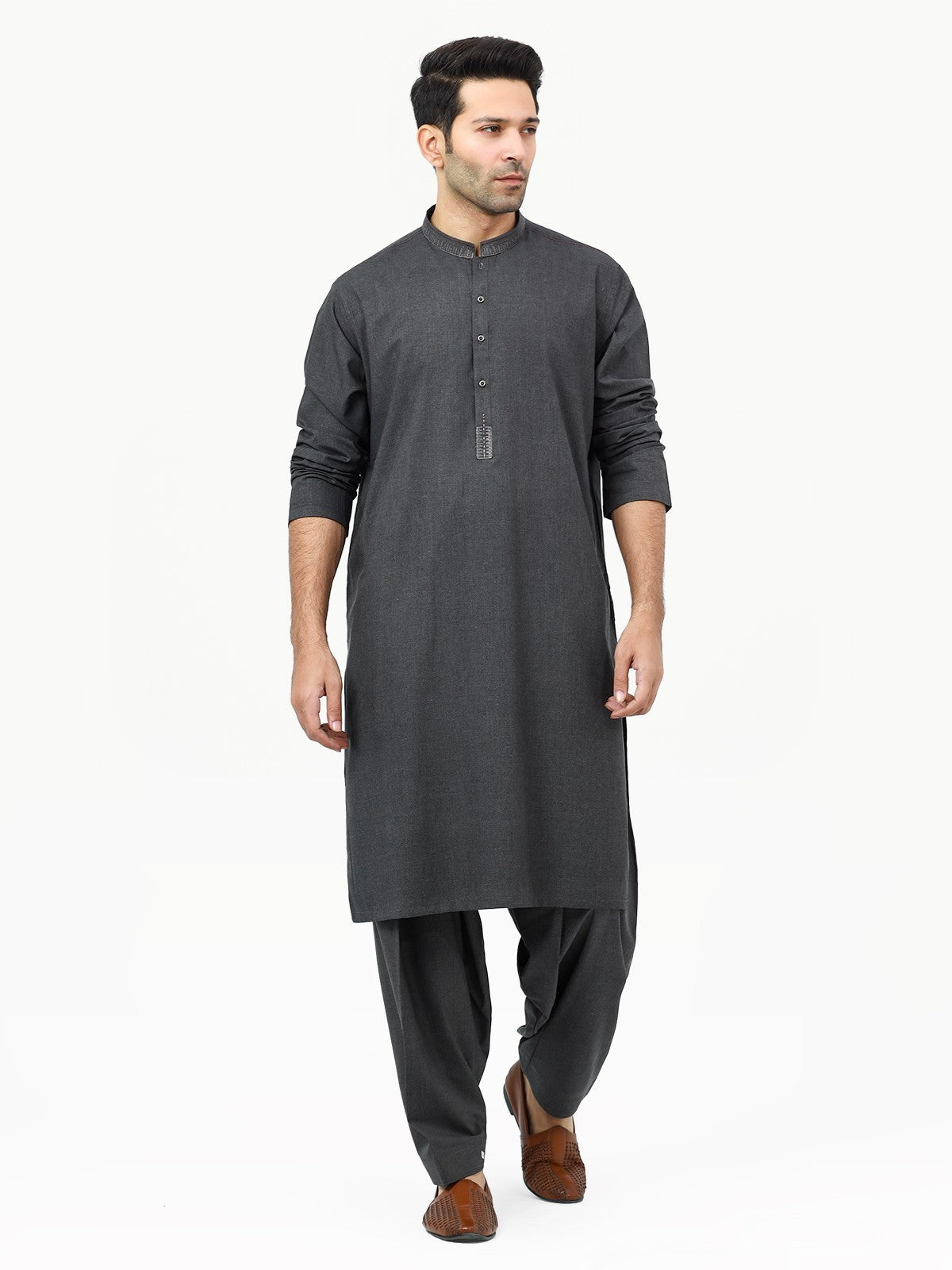 Edenrobe - Men's Charcoal Kurta Shalwar - EMTKS22S-40980