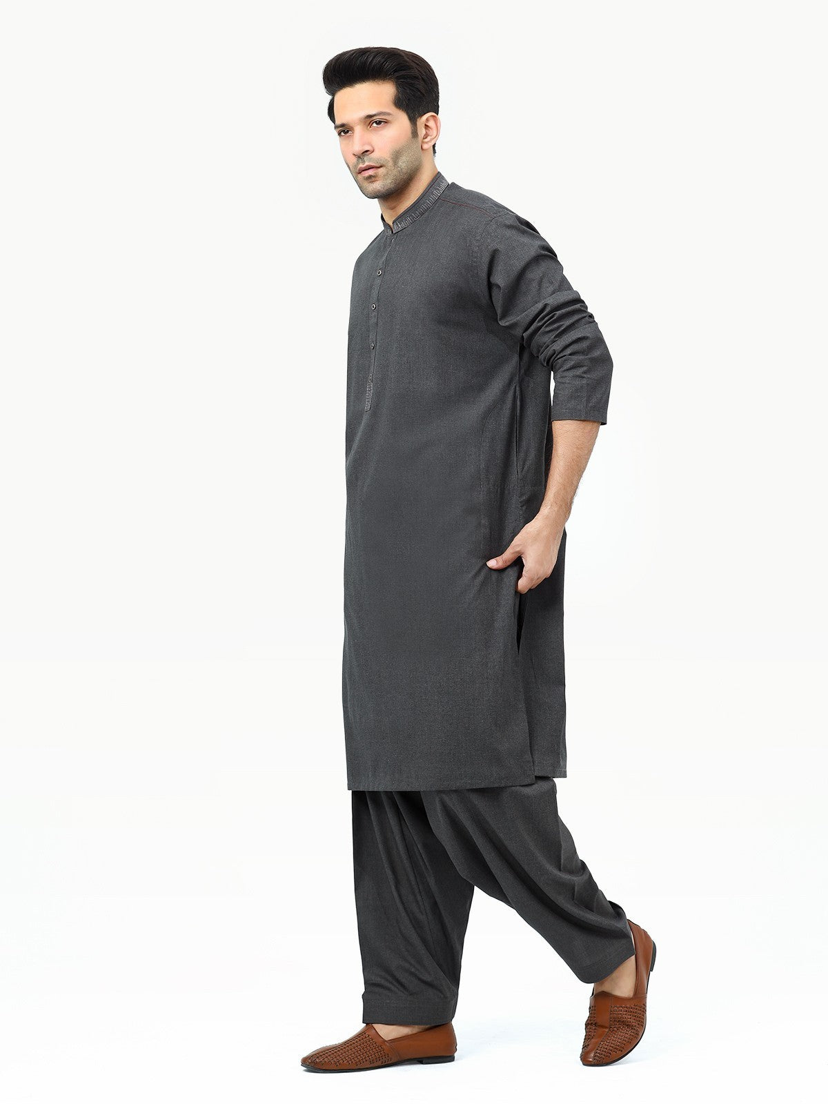 Edenrobe - Men's Charcoal Kurta Shalwar - EMTKS22S-40980