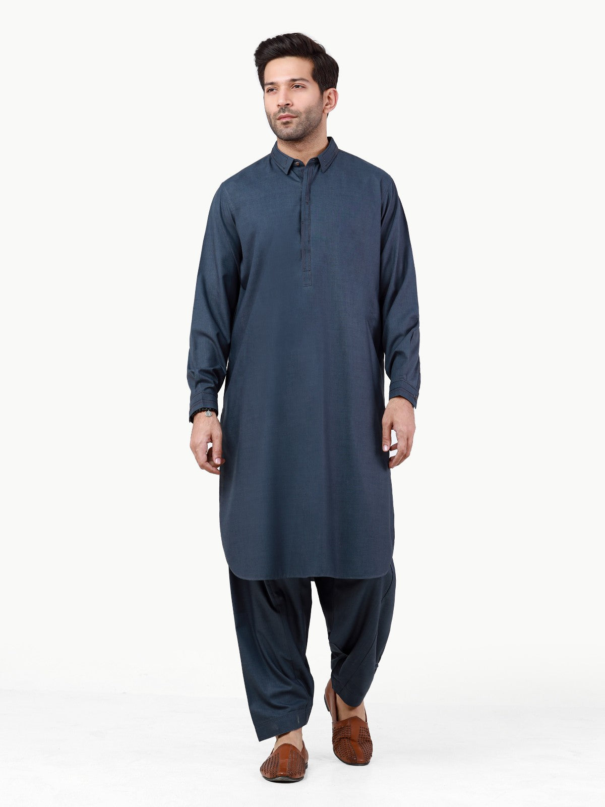 Edenrobe - Men's Steel Blue Kurta Shalwar - EMTKS22S-40985