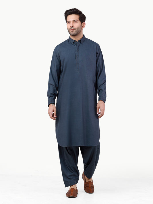 Edenrobe - Men's Steel Blue Kurta Shalwar - EMTKS22S-40985