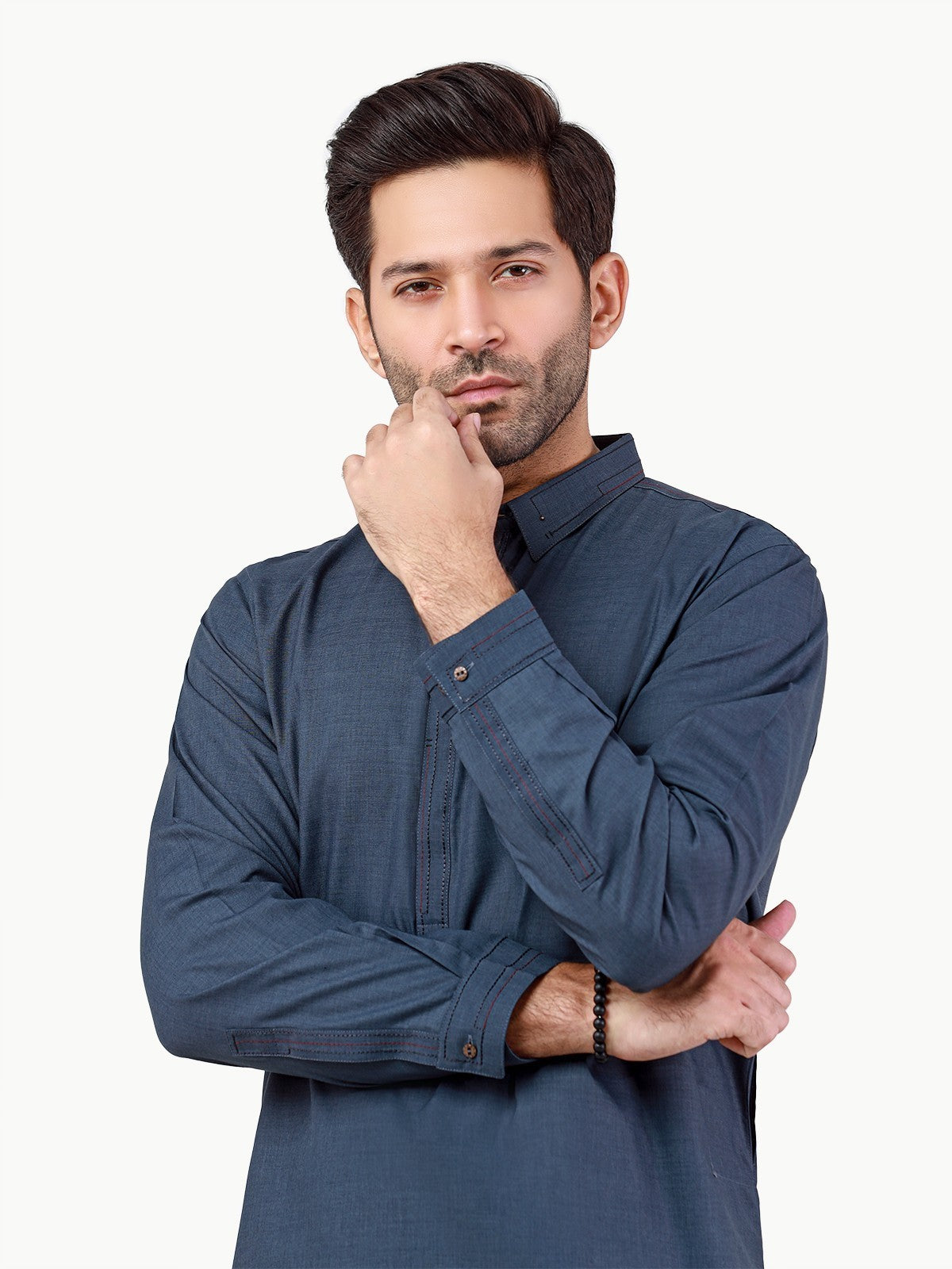 Edenrobe - Men's Steel Blue Kurta Shalwar - EMTKS22S-40985