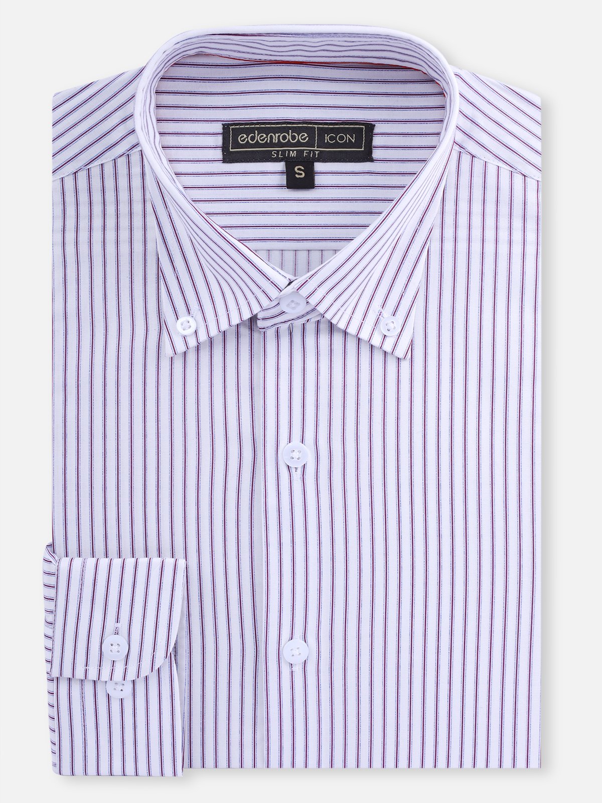 Edenrobe - Men's White & Purple Striped Shirt - EMTSI21-50237