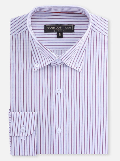 Edenrobe - Men's White & Purple Striped Shirt - EMTSI21-50237