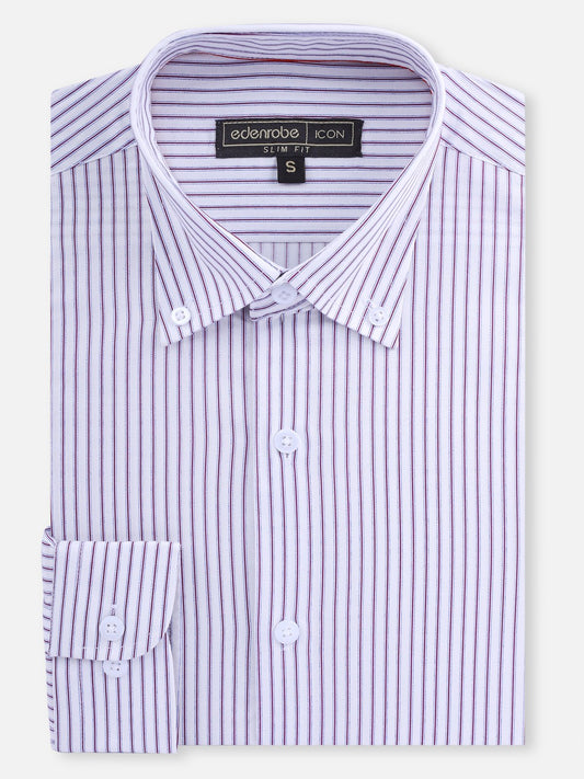 Edenrobe - Men's White & Purple Striped Shirt - EMTSI21-50237
