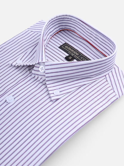 Edenrobe - Men's White & Purple Striped Shirt - EMTSI21-50237