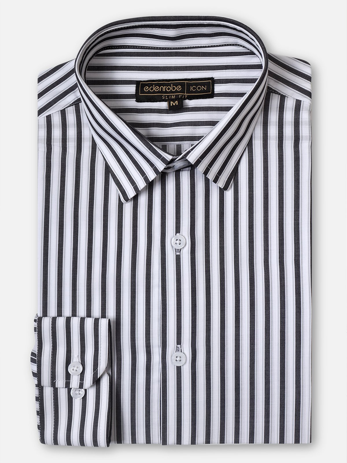 Edenrobe - Men's White & Black Striped Shirt - EMTSI22-50239