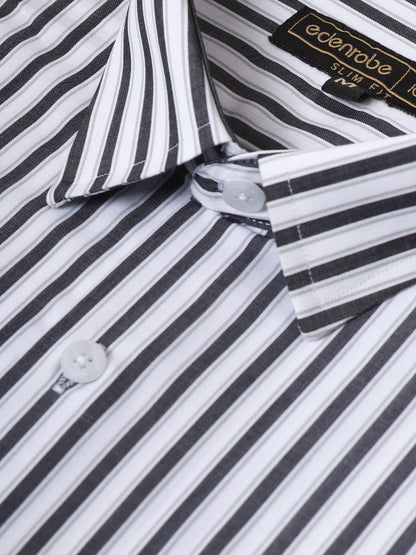 Edenrobe - Men's White & Black Striped Shirt - EMTSI22-50239