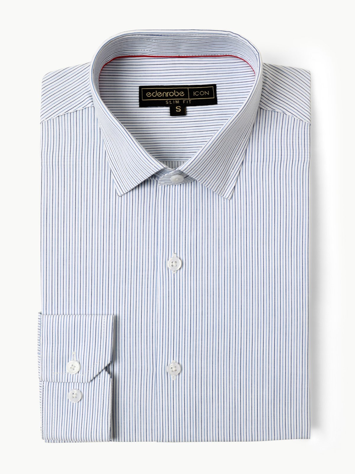 Edenrobe - Men's White & Blue Striped Shirt - EMTSI22-50251