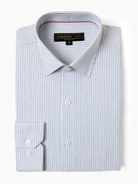 Edenrobe - Men's White & Blue Striped Shirt - EMTSI22-50251