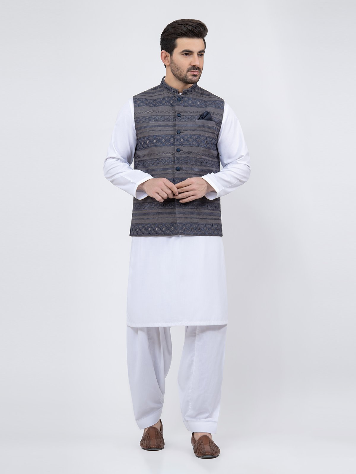 Edenrobe - Men's Grey Waist Coat Ceremonial - EMTWCC21-084