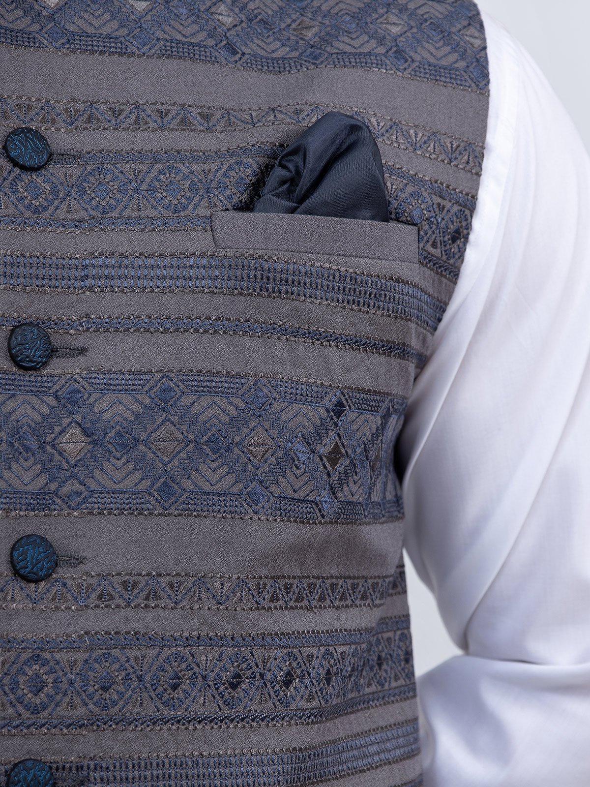 Edenrobe - Men's Grey Waist Coat Ceremonial - EMTWCC21-084
