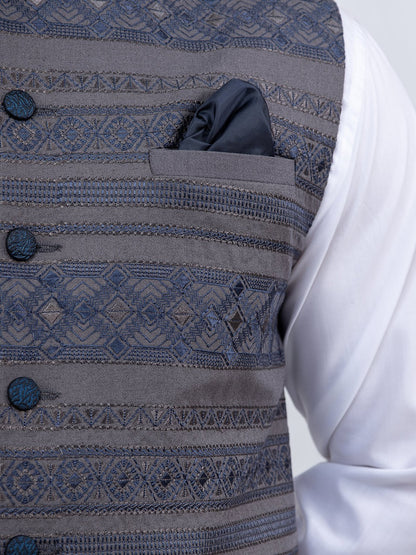 Edenrobe - Men's Grey Waist Coat Ceremonial - EMTWCC21-084