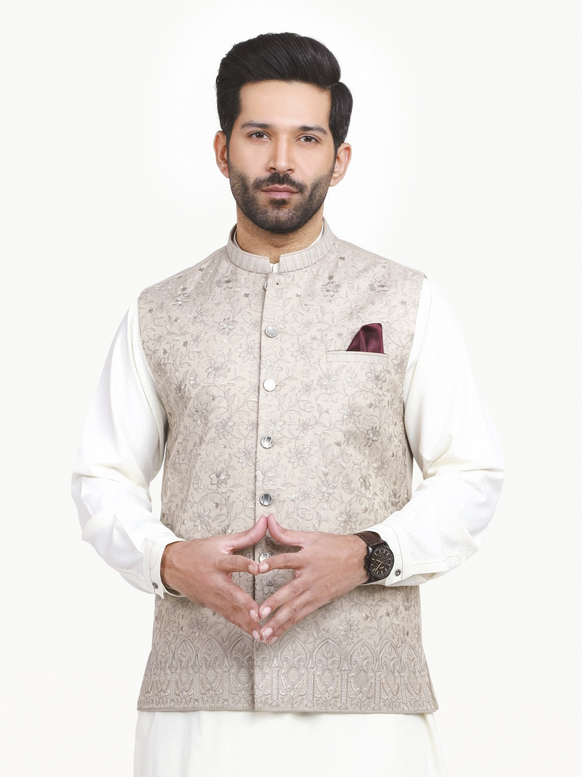 Edenrobe - Men's Light Fawn Waist Coat Ceremonial - EMTWCC22-113