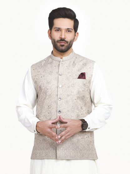 Edenrobe - Men's Light Fawn Waist Coat Ceremonial - EMTWCC22-113