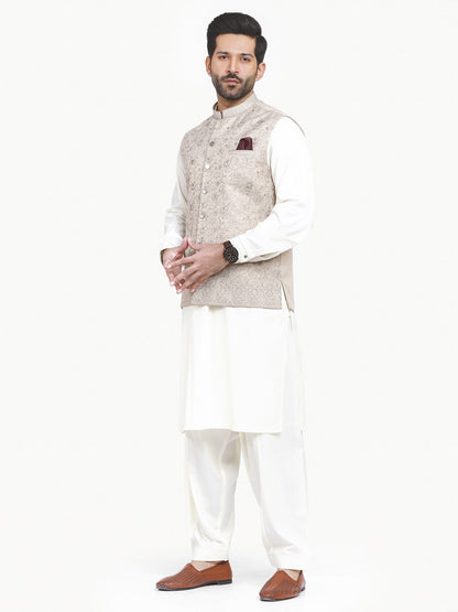 Edenrobe - Men's Light Fawn Waist Coat Ceremonial - EMTWCC22-113