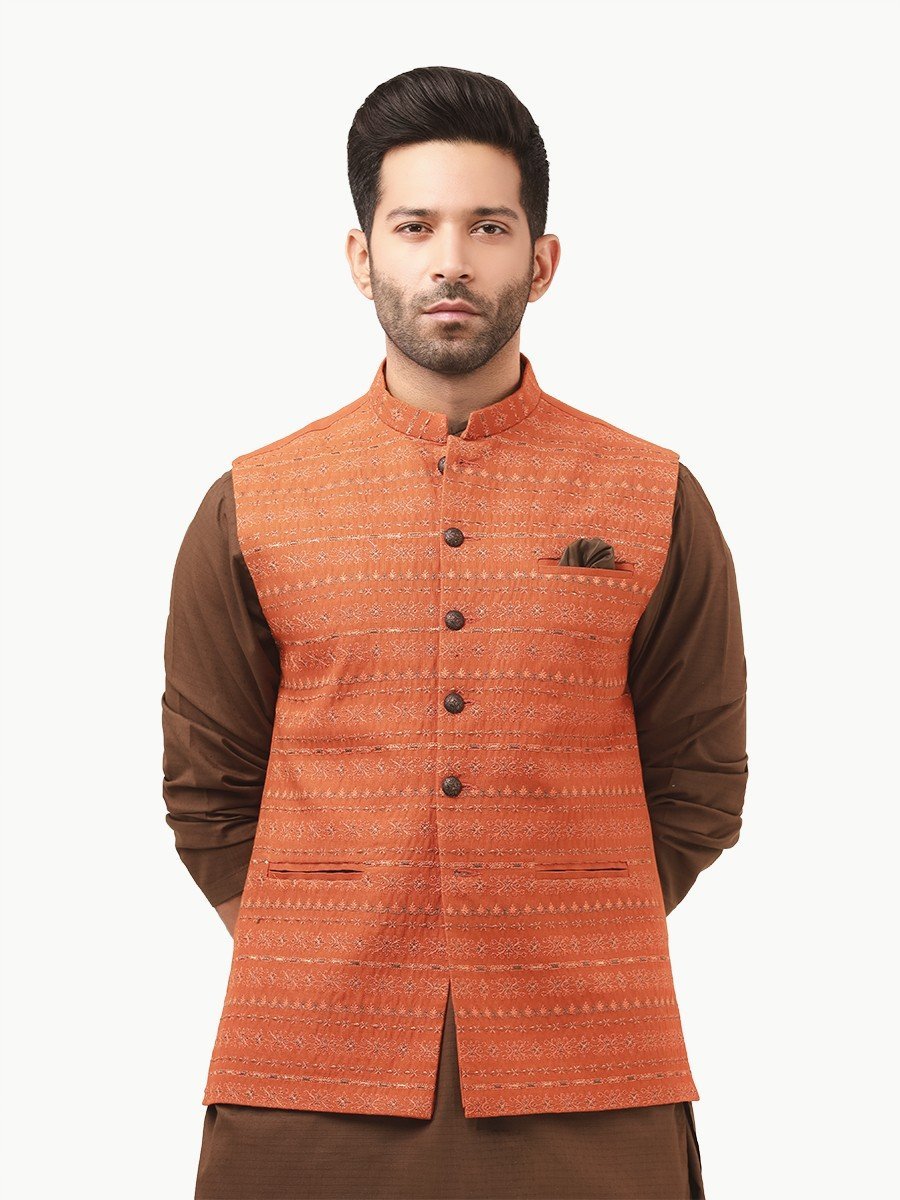 Edenrobe - Men's Rust Waist Coat Ceremonial - EMTWCC22-117