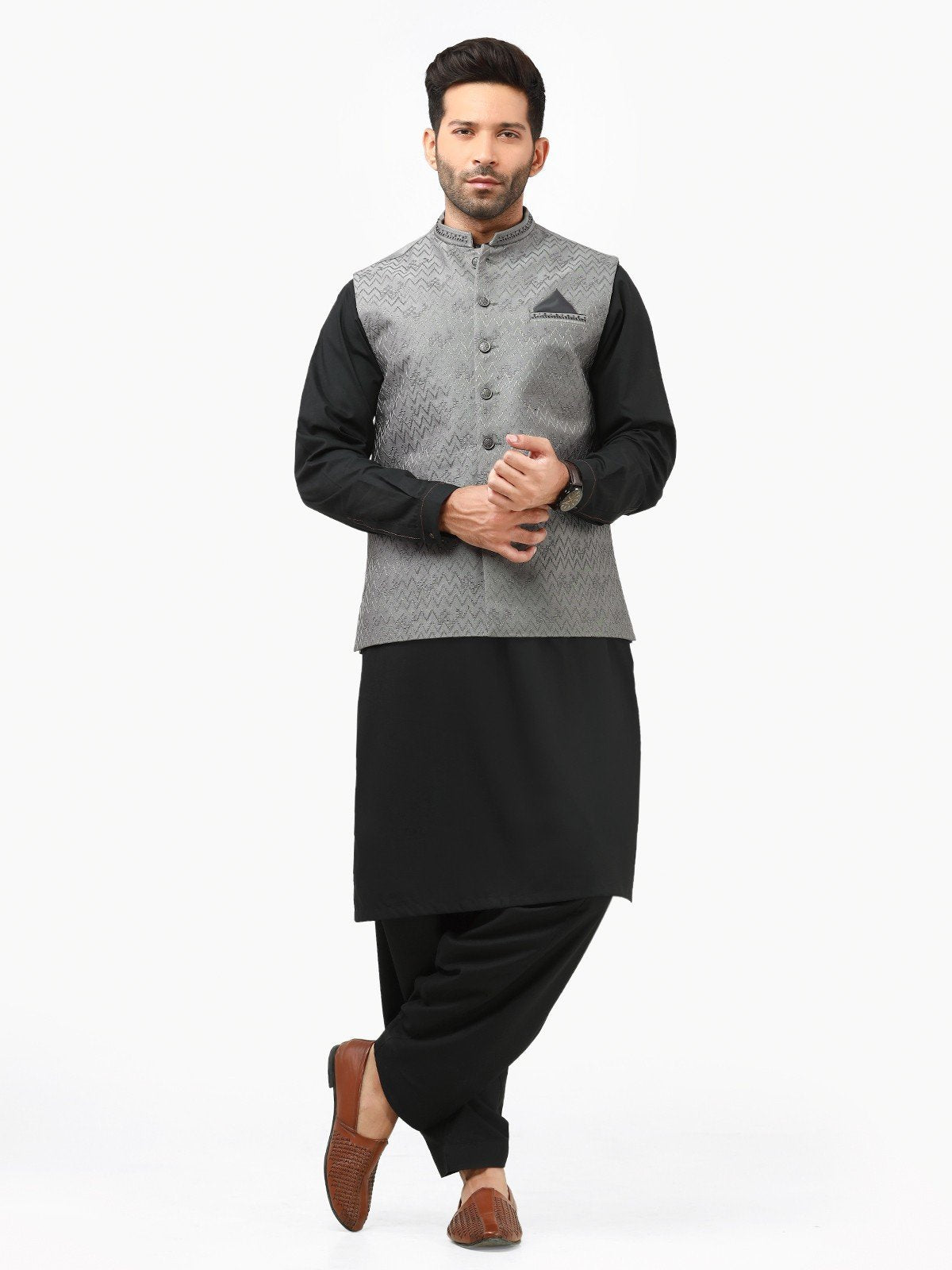 Edenrobe - Men's Grey Waist Coat Ceremonial - EMTWCC22-127